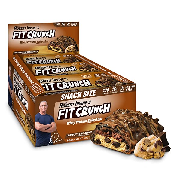 FITCRUNCH Snack Size Protein Bars, Designed by Robert Irvine, World’s Only 6-Layer Baked Bar, Just 3g of Sugar & Soft Cake Core (9 Snack Size Bars, Chocolate Chip Cookie Dough)