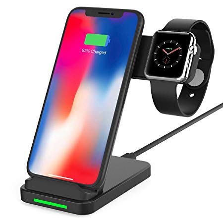 Wireless Charger,2 in 1 Wireless Charging Station for Apple Watch Series 4/3/2/1, Fast Wireless Charging Stand for iPhone 11/11 Pro Max/X/XS/XR/Xs Max/8/8 Plus (No iWatch Cable or Adapter)