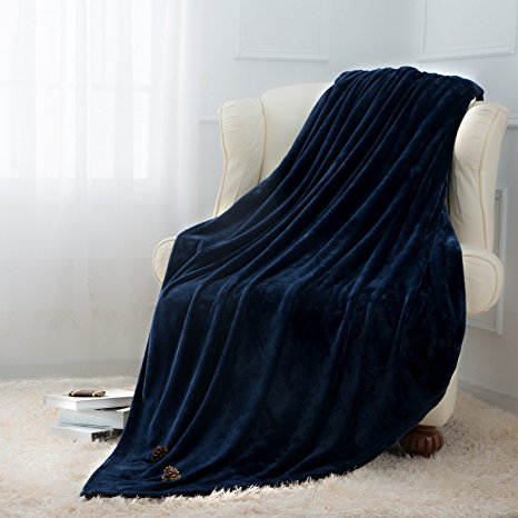 Moonen Flannel Throw Blanket Luxurious Throw Size Lightweight Plush Microfiber Fleece Comfy All Season Super Soft Cozy Blanket for Bed Couch and Gift Blankets (Navy Blue, 50x60 Inches)