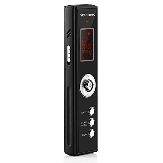 Digital Voice Recorder with 8GB Flash Memory, Voice Activated Record One-Touch Stereo Recording Rechargeable Audio Dictaphone MP3 Player with LCD for Meetings Lectures Classes Interviews - Black