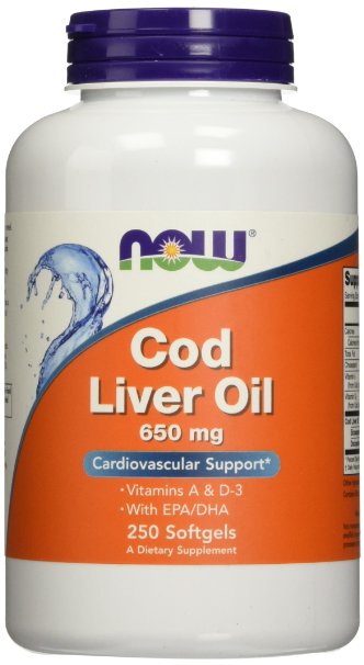 Now Foods Cod Liver Oil 2x 2500270 AD Soft-gels 650 mg 250-Count