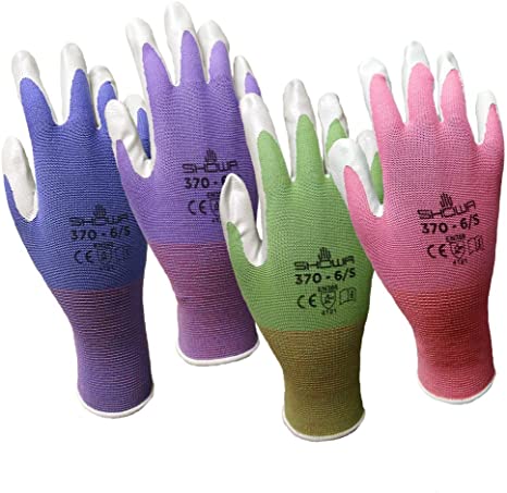 6 Pack Showa Atlas NT370 Atlas Nitrile Garden Gloves - Small (Assorted Colors)