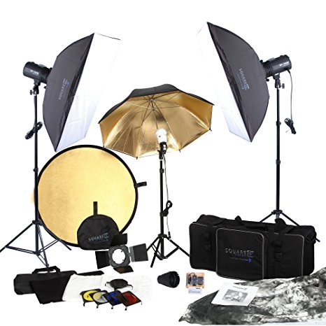 Square Perfect 5080 SP3500 FLASH KIT Complete Portrait Studio Kit with Flashes Softboxes Gels and Barn Door