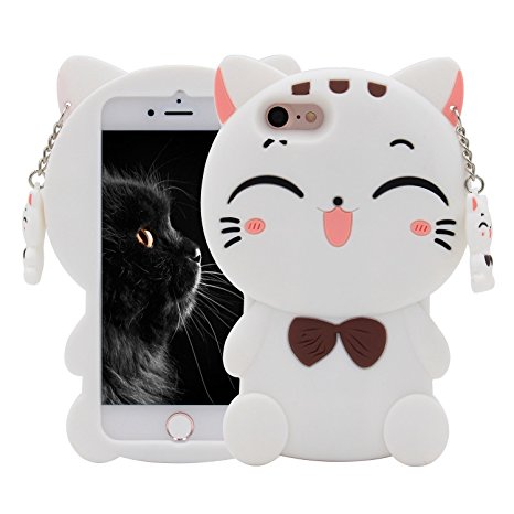 Maoerdo Cute 3D Cartoon Black Plutus Cat Lucky Fortune Cat Kitty with Bow Tie Silicone Rubber Phone Case Cover for Apple iPhone 5 5S 5C SE 6 6S 7 7S Plus Samsung Galaxy S3 S4 S5 S6 S7 S8 Edge LG etc.