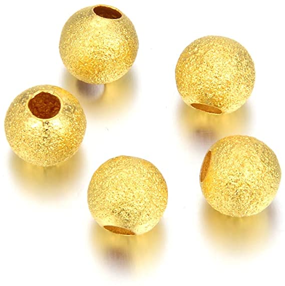 200pcs Large Hole 8mm (0.31 Inch) Round Spacer Metal Beads Gold plated Copper Brass (Hole ~ 3mm) for Jewelry Craft Making CF232-8