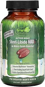 Irwin Naturals Active-Male Steel Libido Max3   Nitric Oxide Booster 75 Sgels