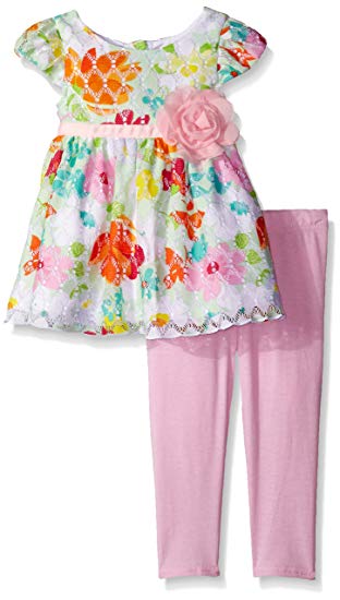Youngland Girls' Floral Printed Lace Legging Set
