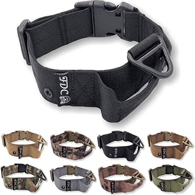FDC Heavy Duty Dog Tactical Collar with Handle 1.5in Width Training Military Army TAG Hole Medium Large M, L, XL, XXL