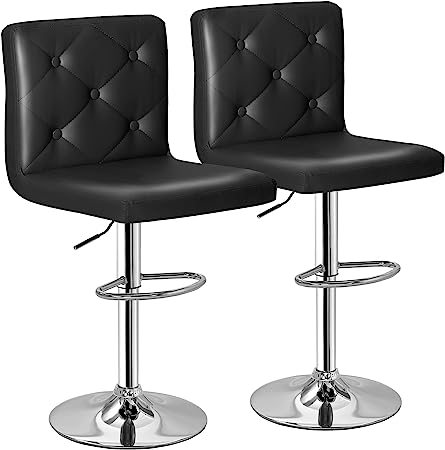 VECELO Adjustable Bar Stools with Back, Bar Height Stools for Kitchen Counter, Bar Stools Set of 2, Black