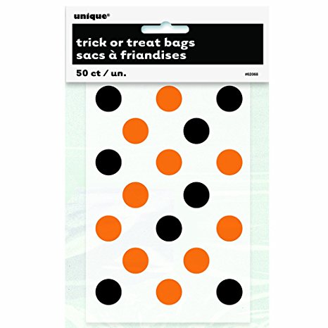 Orange & Black Polka Dot Halloween Treat Bags, 50ct