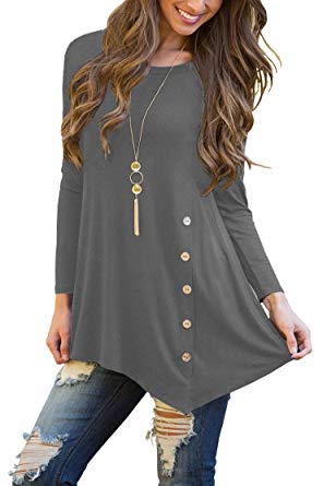 Viishow Women's Short Sleeve Scoop Neck Button Side Tunic Top