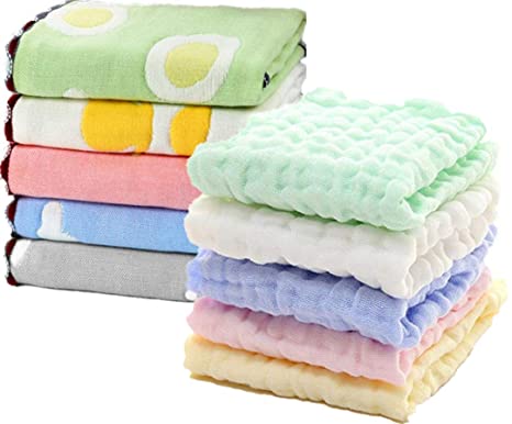Muslin Baby Washcloths, Organic Muslin Cotton Face Towels, Natural Cotton Wipes for Newborn Sensitive Skin, Soft Bath Washcloths for Boys or Girls, 10 Pack, Christmas Gift