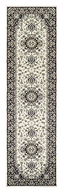 Superior Elegant Edinberg Collection Area Rug, 8mm Pile Height with Jute Backing, Intricately Detailed Traditional Design, Anti-Static, Water-Repellent Rugs - Ivory & Green, 2'7" x 8' Runner