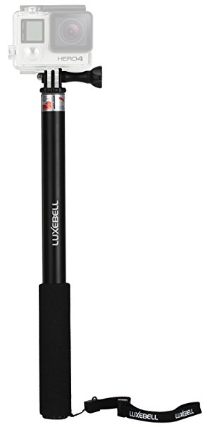 Luxebell Selfie Stick Adjustable Telescoping Pole 40.5" for Gopro Hero 4 Session Black Silver Hero  LCD 3  3 2 and SJCAM SJ4000 SJ5000 Cameras, Black