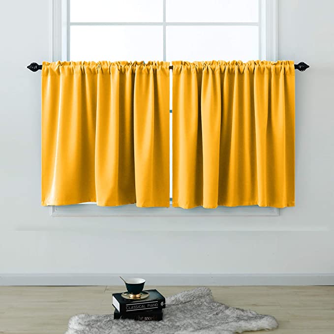 Short Curtains 36 Inches Long for Bathroom Set 2 Panels Cafe Tier Curtains Blackout Room Darkening Rod Pocket Yellow Curtains 36 Inch Length for Small Windows Basement Kitchen Wide 52x36