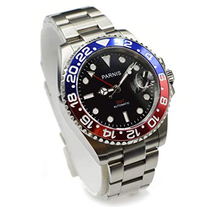 Parnis 40mm GMT Red Blue Pepsi Bezel Automatic Sapphire Watch