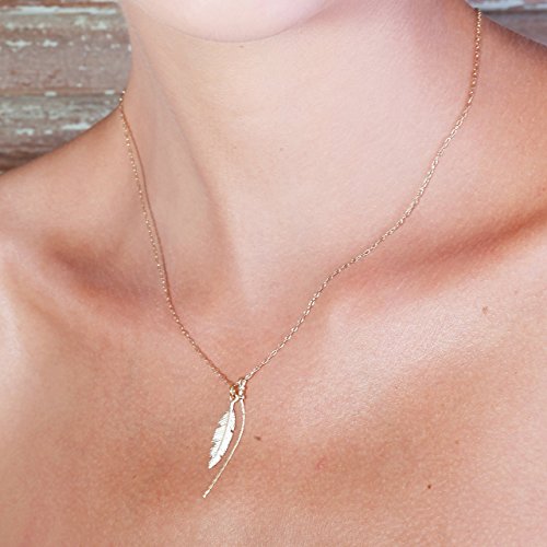 Feather necklace 14k Gold filled Chain Feather Pendant Necklace for women