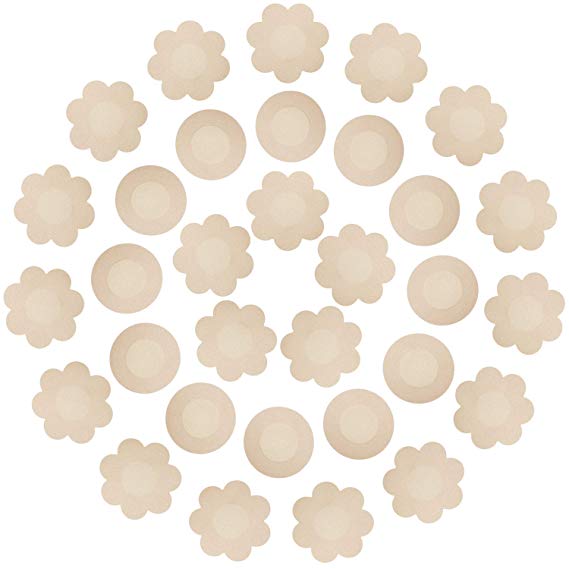 30 Pairs Nipple Cover Disposable Breast Pasties Invisible Seamless Adhesive Bras (Round, Petal)