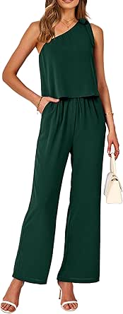 BTFBM Women's Summer Jumpsuits 2023 One Shoulder Tie Strap Solid Loose Long Pant Romper One Piece Casual Outfit Pockets