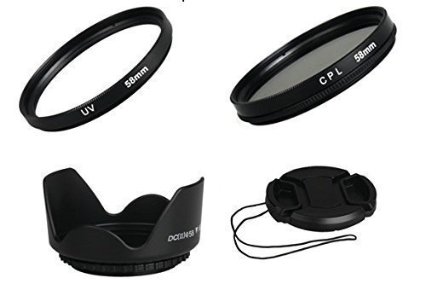 58mm UV CPL Filter Lens Sets with Flower Lens Hood Lens Cap with Keep Holder for CANON EOS Rebel T5i T4i T3i T3 T2i T1i Camera(Pack of 4)