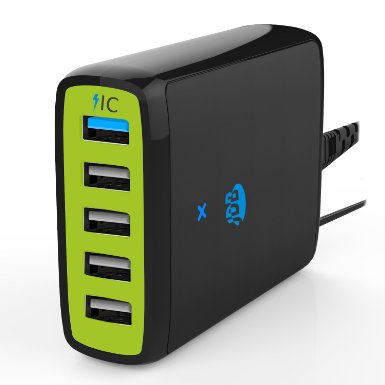 USB Charger JDB 5-Port High Speed Travel Wall Charger Multi-Port USB Charging Hub with Power IC Technology for iPhone 6s6 plus iPad Air Samsung Galaxy S6 Tablets and More Black-Green