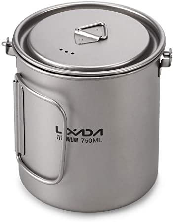 Lixada 750ml Titanium Pot/Cup with Lid and Foldable Handle for Outdoor Camping Cooking Picnic