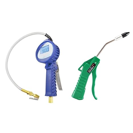 Astro Pneumatic Tool 3018 3.5" Digital Tire Inflator with Hose & 1717A Deluxe 4" Air Blow Gun with 1/2" Removable Tip, Green