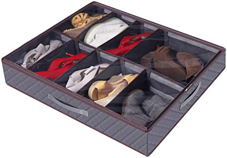 Lifewit Shoe Storage Organizer Large Adjustable Dividers Under Bed Bag with Durable Fabric, Reinforced Handle, Clear Window for Shoes, Clothes, Toys, Grey, 1 Pack