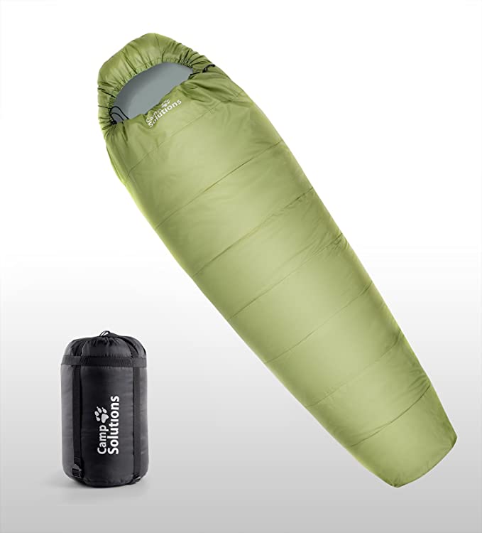Camp Solutions Ultralight Mummy Sleeping Bag (300GSM for 23 F) for Camping, Hiking and Outdoors, 190T Polyester