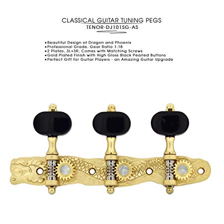 DJ101SG-AS TENOR Classical Guitar Tuners"Dragon and Phoenix" Professional Tuning Key Pegs/Machine Heads for Classical or Flamenco Guitar.