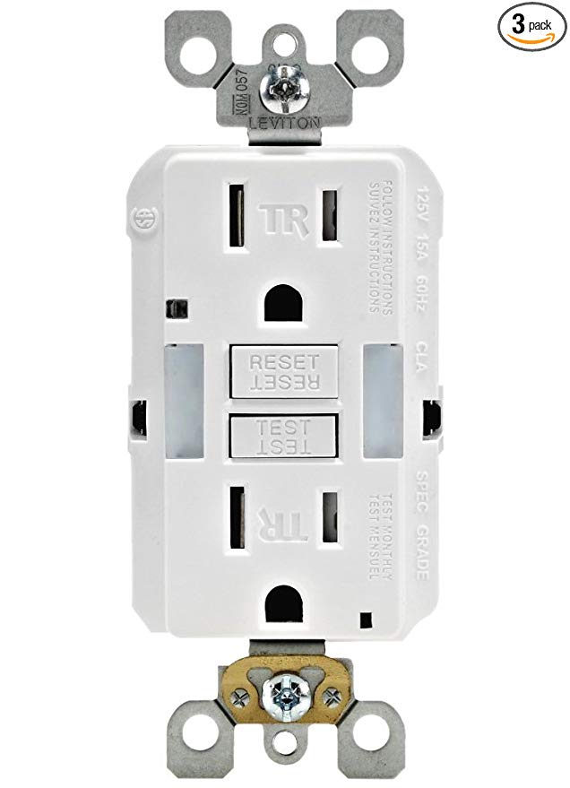 Leviton GFNL1-W Self-Test SmartlockPro Slim GFCI Tamper-Resistant Receptacle with Guidelight and LED Indicator, 15-Amp, 3-Pack, White