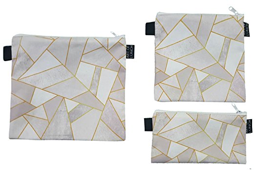 Reusable Sandwich & Snack Baggies by ART OF LUNCH - Set of 3 Designer Sandwich Bags, Art Supply Bags, Makeup Bags. Design by Elisabeth Fredriksson (Sweden) - White Stone