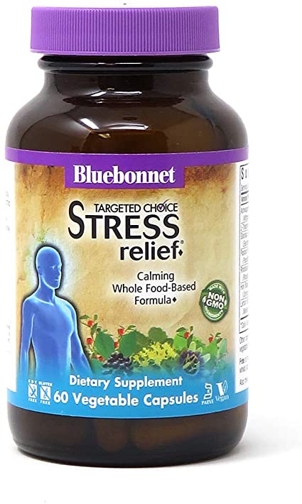 Bluebonnet Nutrition Targeted Choice Stress Relief, Whole Food-Based Formula, For Emotional Physical and Mental Stress, Soy-Free, Gluten-Free, Kosher, Non-GMO, Dairy-Free, Vegan, 60 Vegetable Capsules