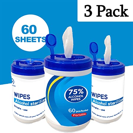 3 Pack 75% Alcohol Wet Wipes Antiseptic Cleaning Disinfectant Wipes 60 Sheets/Pack Portable Sterilization Wipes Wet Wipes for Tourism, Hotel, Restaurant, Home, Office, Car (One Packs)