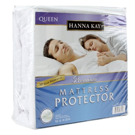 Hanna Kay Premium 100 Waterproof Mattress Protector Hypoallergenic - 10 Year Warranty Queens Size
