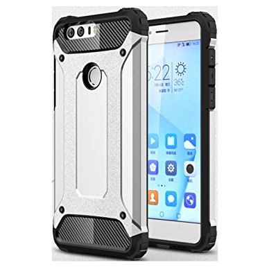 Honor 8 Case, Huawei Honor 8 Case, Ranyi [Hybrid Protection] [Metal Texture] [Shock-proof] Premium Dual Layer Rugged Armor Defender Case Cover for Huawei Honor 8 (2016), silver