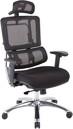 Office Star Breathable Black Vertical Mesh Back and Padded Coal FreeFlex Mesh Seat Managers Chair with Adjustable Arms, Polished Aluminum Accents, and Adjustable Headrest