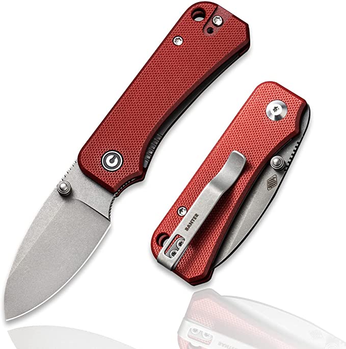 CIVIVI Baby Banter Pocket Folding Knife for EDC, 2.34" Blade Small Knife with Titanium Thumb Stud Opener C19068S-6 (Burgundy)