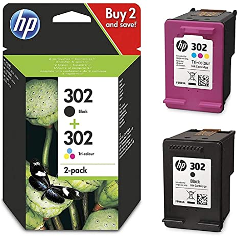 HP Envy 4574 Original HP Ink Cartridges, HP302 Multi-Pack Ink Cartridge Set, 1 x Black (X4D37AE), 1 x Colour (F6U65AE)