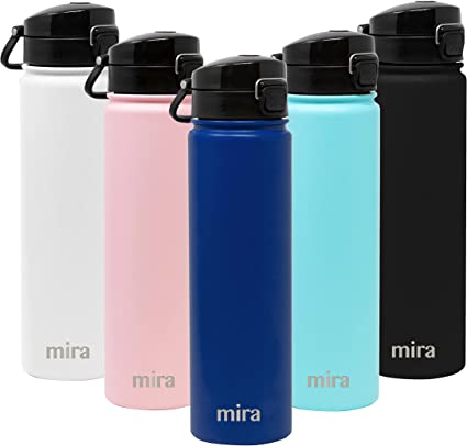 MIRA Stainless Steel Water Bottle - Hydro Vacuum Insulated Metal Thermos Flask Keeps Cold for 24 Hours, Hot for 12 Hours - BPA-Free One Touch Spout Lid Cap - 24 oz (710 ml), Space Blue