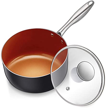 MICHELANGELO Non Stick Saucepan, Nonstick Saucepans 3L, Copper Cooking Pot with Lid and Stay Cool Handle, Small Pot, Ceramic Cooking Pot 20CM/3L, Small Saucepans, Milk Pan 3L