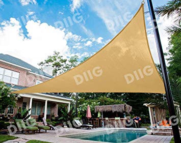diig Patio Sun Shade Sail Canopy, 16' x 16' x 16' Triangle Shade Cloth Outdoor Cover - UV Resistant Fabric Awning Shelter for Garden Pergola Yard Carport (Sand Color)