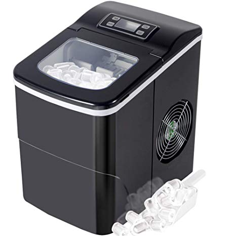 Tavata Countertop Portable Ice Maker Machine with Self-clean Function, 9 Ice Cubes ready in 8 Minutes,Makes 26 lbs of Ice per 24 hours,with LCD Display (Black)