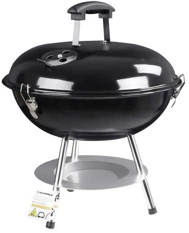 SONGMICS Charcoal Lid Enamelled Kettle Small Diameter 34.5 cm for Garden, Party, Camping, Stand Barbecue with Ash Collection Tray GBQ14BK Black, 38 x 36,5 x 35,7 cm