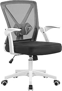 Yaheetech Chaise de Bureau avec Accoudoirs Pliables Fauteuil de Bureau Hauteur Réglable à roulettes Pivotantes Siège Plus Large 59cm × 57.5cm × (90-100) cm Blanc