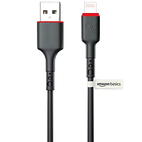 AmazonBasics TPE USB A to Lightning Fast Charging and Data Sync Cable Compatible for iPhone 14, 13, 12,11, X, 8, 7, 6, 5, iPad Air, Pro, Mini (102cm - Pack of 1, Black)