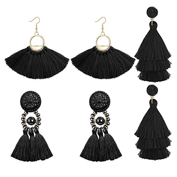 LOLIAS 3 Pairs Long Thread Tassel Earrings for Women Girls Fashion Dangle Drop Earrings