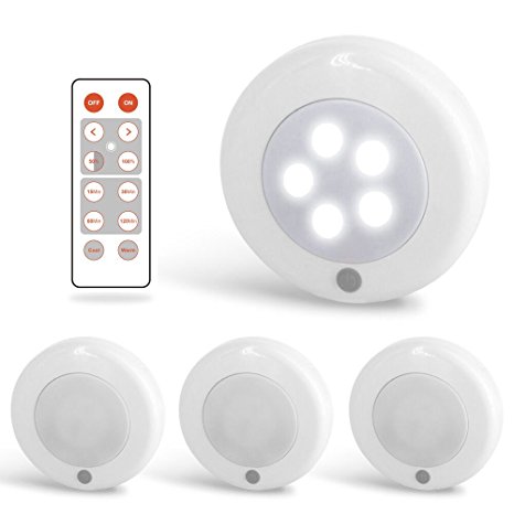 ZEEFO 4 Pack LED Puck Lights,Wireless Battery-Powered LED Cabinet Light With Remote Control,Two Switchable Different Color and Timer Function,Stick-Anywhere LED Night Light,Safe Wall Light For Hallway