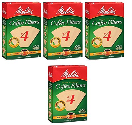 Melitta Cone Coffee Filters Natural Brown #4, Sold as 4 Pack, 400 Count Total