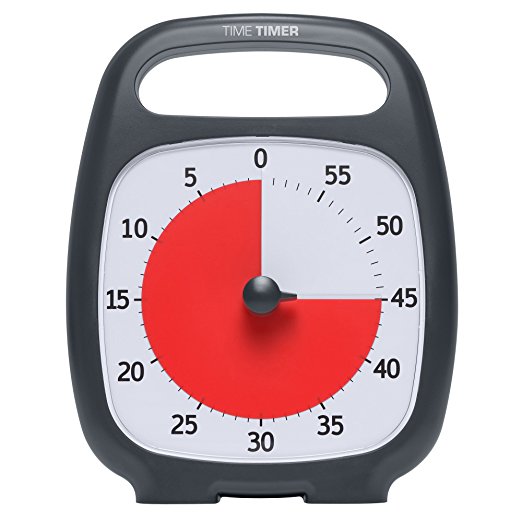 Time Timer PLUS 60 Minute Visual Analog Timer (Charcoal); Optional Alert (Volume-Control Dial); No Loud Ticking; Time Management Tool